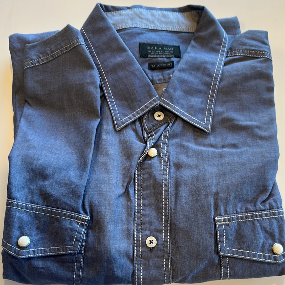 Zara Man Blue Button-Up Shirt